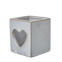 White Ceramic Heart Cut-Out Square Tealight Holder