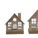 Rustic Metal House Tealight On Wood Stand With Glass Votive